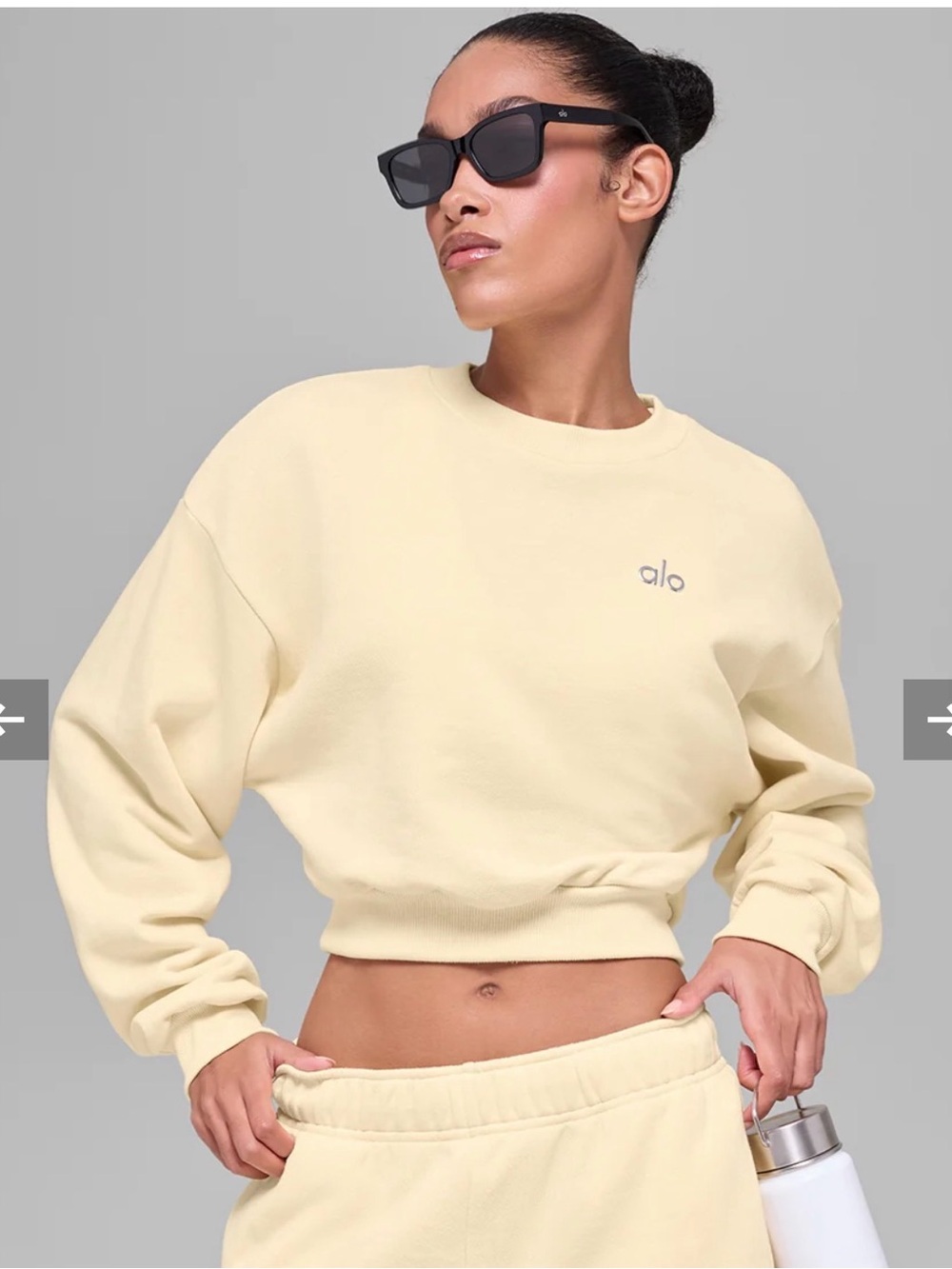 ALO Cropped Accolade Crewneck in Candlelight Yellow